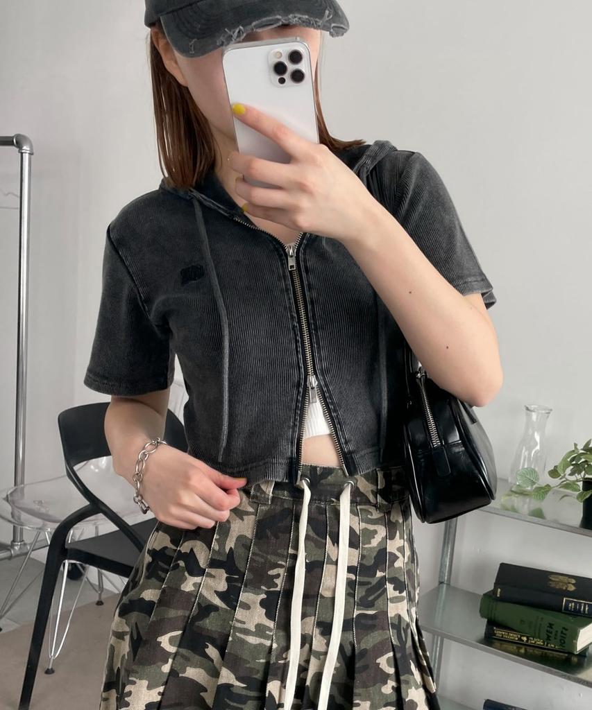 WEGO Ribbed Short Sleeve Zip Korean Short Size Sumikuro Women's Hoodie, Girly, Streetwear, Style, Length, Spring/Summer Outfit, Gift,