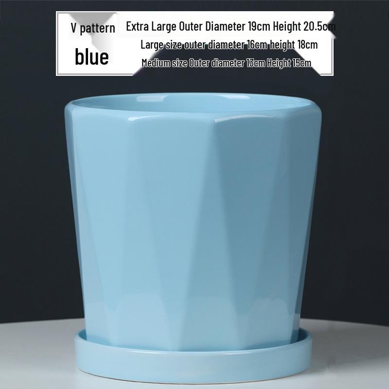 Simple White Ceramic Flower Pot with Base for Indoor Plants - Available in Large and Extra Large