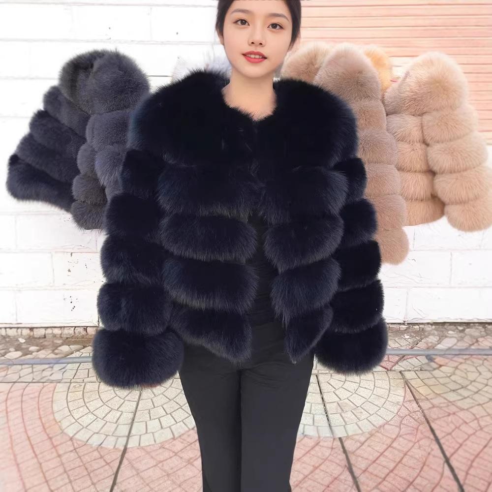 European and American fur jackets imitation fox hair splicing winter clothing thickened warm long-sleeved short fur jackets are in stock