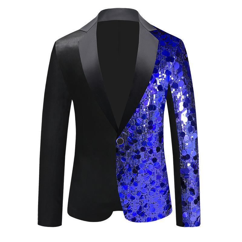 Blazer de Lentejuelas Colgantes para Hombre Vestido de Baile Top de Combinación de Colores de Anfitrión