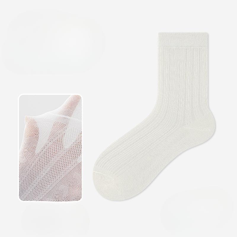 Women's Summer Thin Boneless Mid-calf Socks, Mesh Breathable Cotton Socks, Sweat-absorbing, Deodorizing, Antibacterial Pile Socks