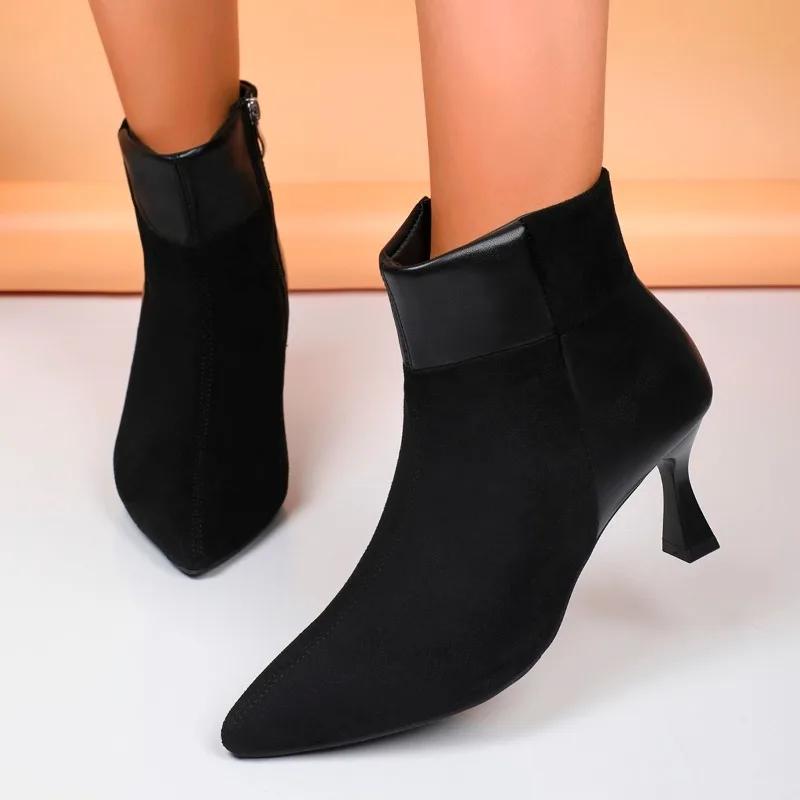Fashion Shoes for Women 2024 High Quality Ankle Women's Boots Fashion Side Zipper Office and Career New Plus Size Pointed Toe High Heels