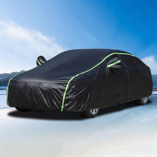 All Season Car Cover with Reflective Stripes Waterproof UV Reflective Snowproof Windproof Outdoor Vehicle Cover for Sun Rain Snow And Dust Universal