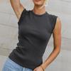 Women's Summer Fashion Solid Color Sleeveless Crew Neck Slim Ribbed Sexy Spice Top