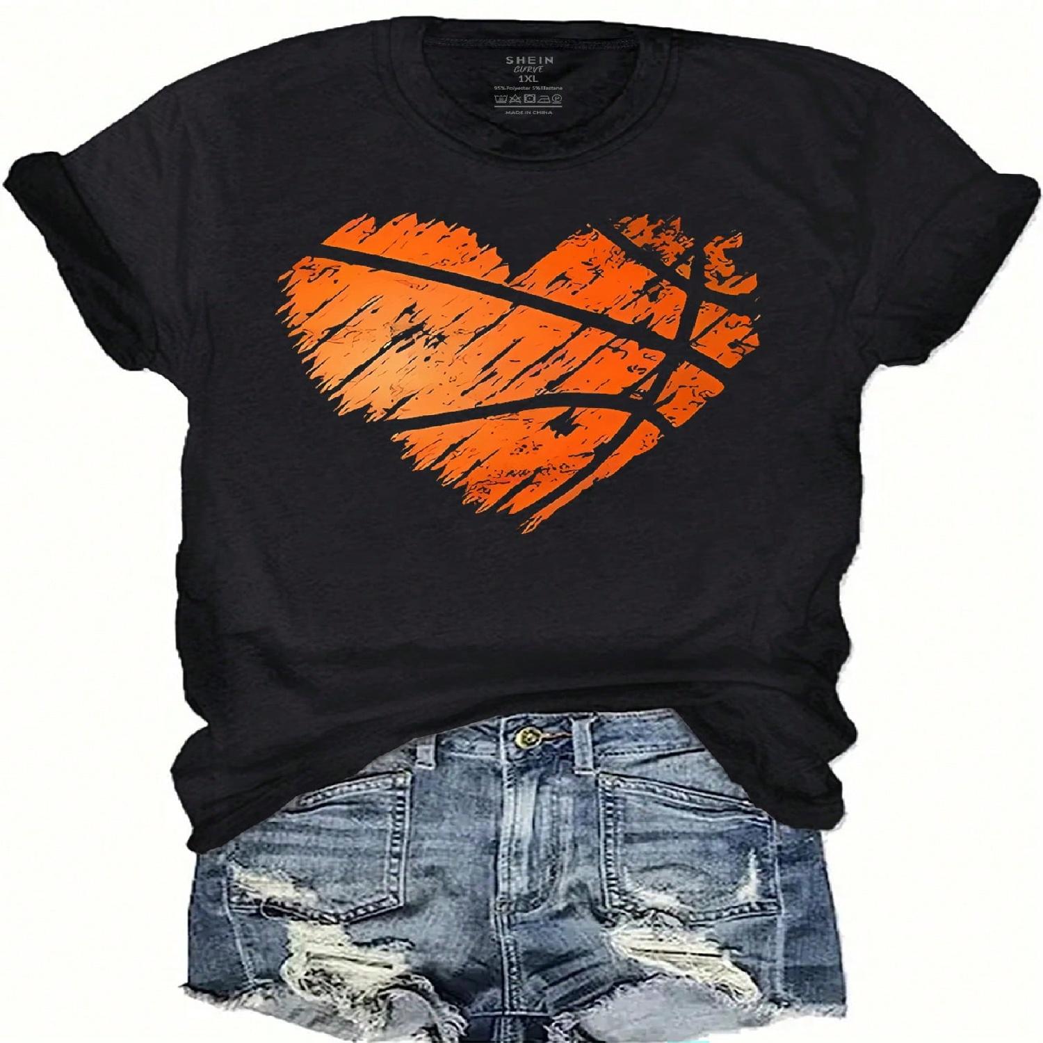 INAWLY Heart Print Round Neck Short Sleeve T-Shirt Graphic Tees Women Tops XXXXXL разноцветный