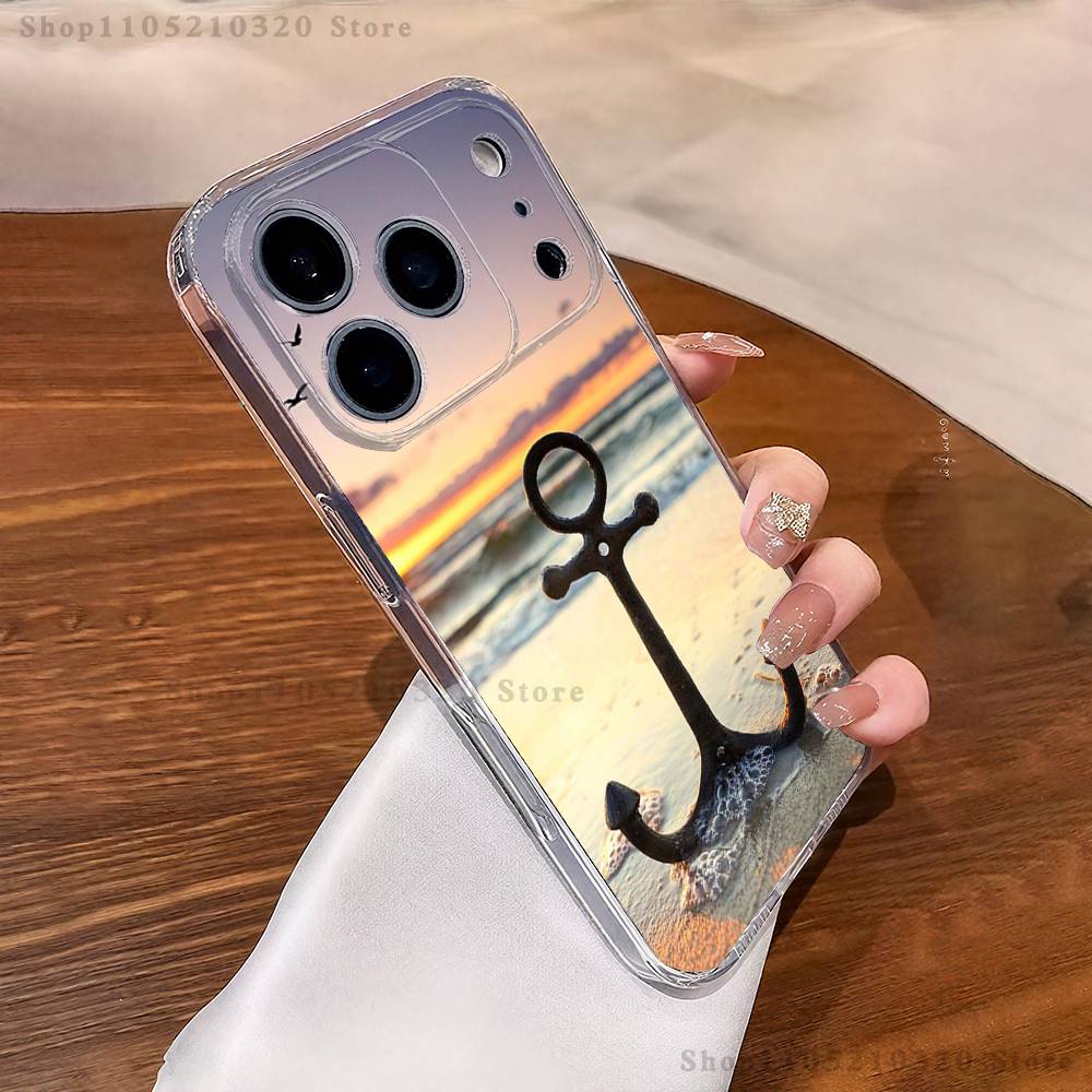 Painting Art Anchor Phone Case For iPhone 17,16,15,14,13,12,11 Pro,Max,Plus,X,XS,XR,SE4,E Mini Transparent Soft Cover