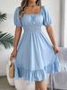 Spring Summer Casual Short Sleeve Ruched High Waist A-Line Skirt for Women
