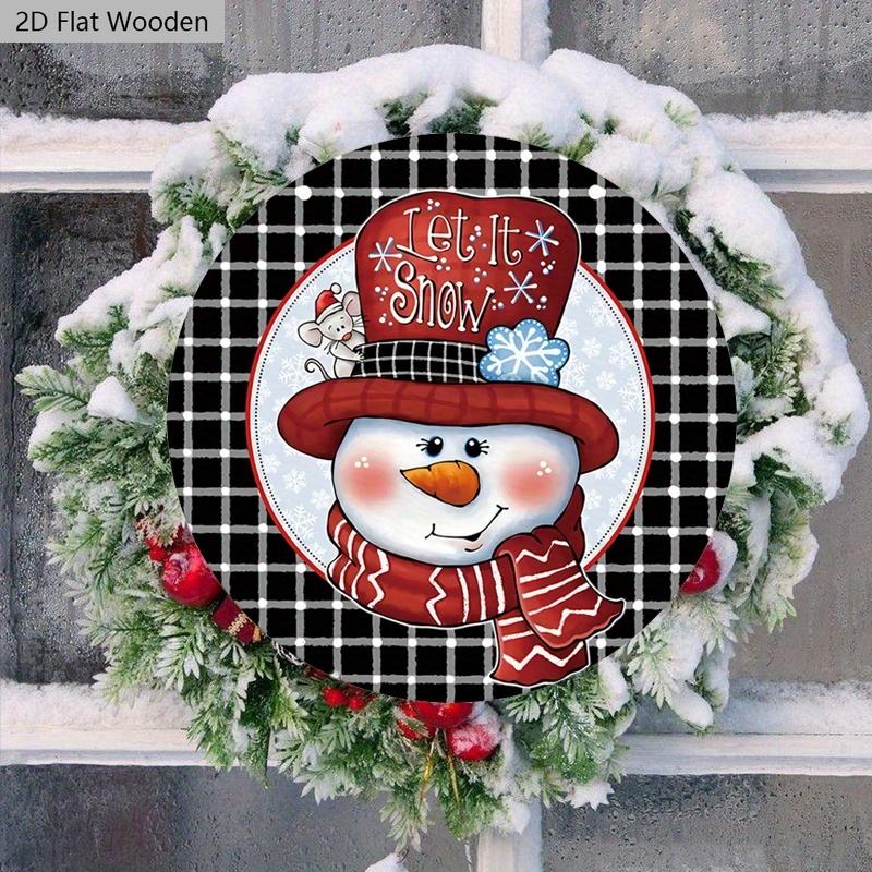 Buffalo Plaid Wooden Christmas Sign with Snowman Pattern - Navidad Round Sign for Yard Door Wall Hanging Decor - Ideal Christmas Decoration