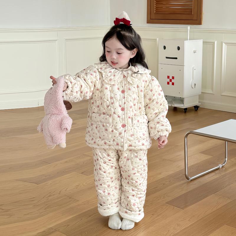 

Милая и уютная вельветовая пижама для девочек с бархатной подкладкой - зимняя домашняя одежда 90cm