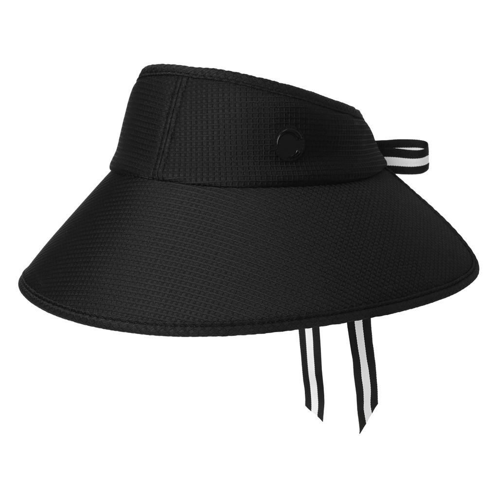 CHALLENGER Women'S Waffle Texture Detachable Ribbon Accent Wide Brim Sun Cap Black