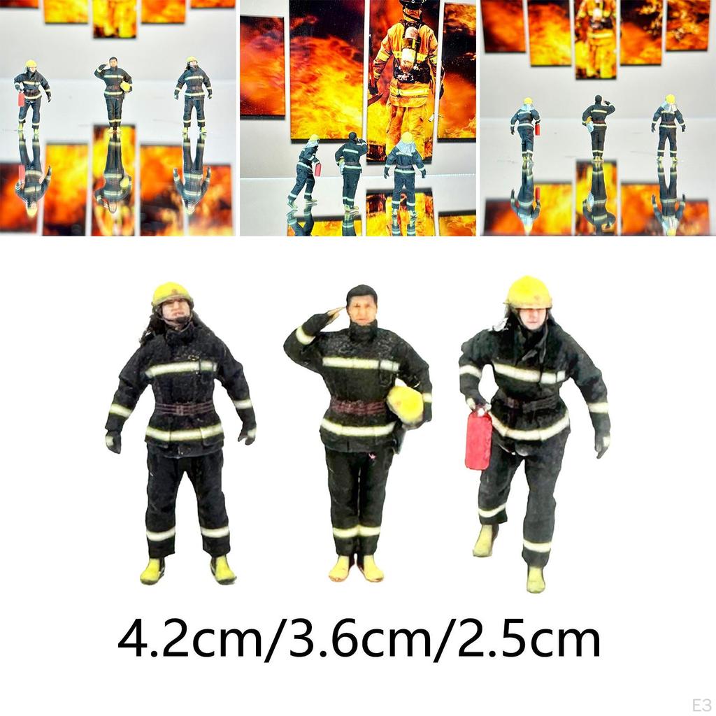 3 Pieces Miniature Firefighter Figures Sand Table Ornament Architecture Model Diorama Action