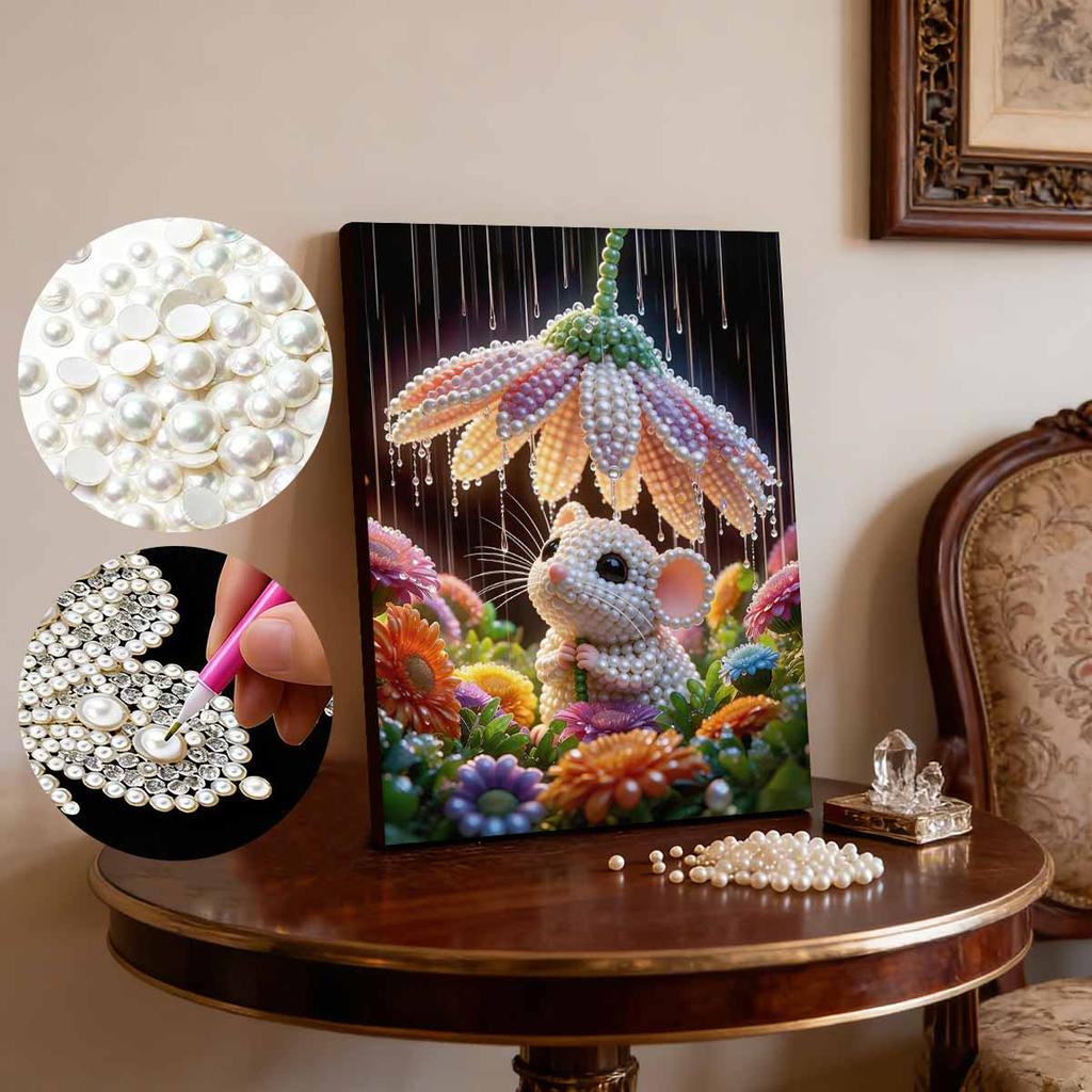 5D DIY Frameless Pearl Painting Little Mouse Pattern Painting Kit, Suitable for Home Living Room Bedroom and Other Wall Decoration Art Paintings