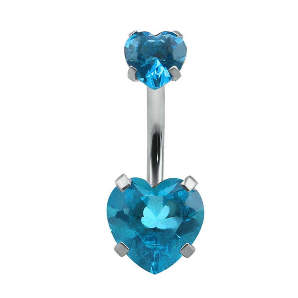 Damen Sexy Doppelherzförmiger Kristall Zirkon Bauchnabelpiercing Bar Chirurgischer Stahl Strass Körperpiercing Schmuck