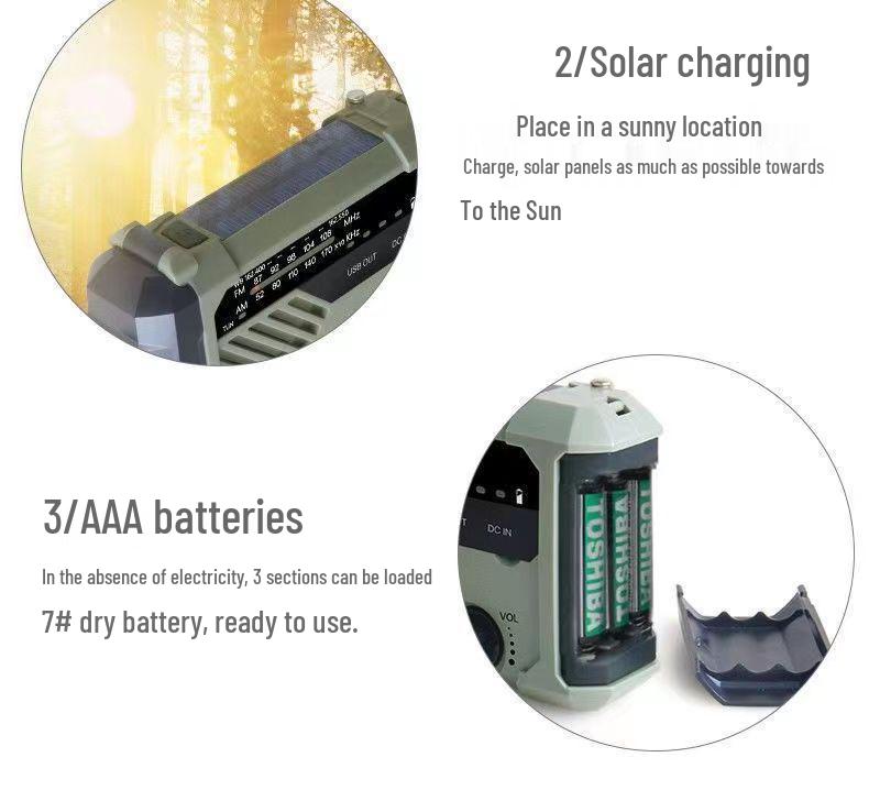 Multifunctional Solar-Powered Emergency Radio & Flashlight with Hand-Crank Power Generator and Waterproof Power Bank