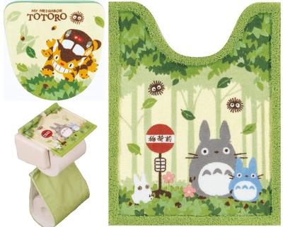 My Neighbor Totoro Long Toilet Mat Set 3 Pieces Paper Holder Cover Green Washing and Heating Toilet Seat Ghibli Senkou Totoro Nakama Green Long Ears