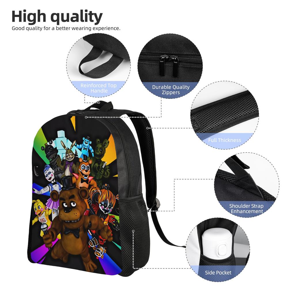 FNAF Horror Game Rucksack Outdoor-Stil Rucksäcke Damen Streetwear High School Taschen Benutzerdefinierter Großer Rucksack