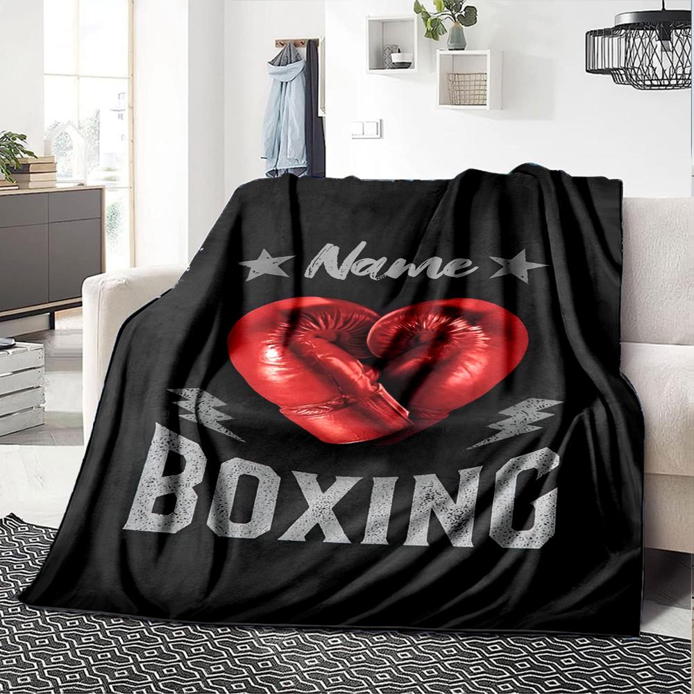 Custom Name Boxing Theme Printed Blanket - Perfect for Couch, Bed, Travel & Outdoor Use | Machine Washable, Cozy & Durable.