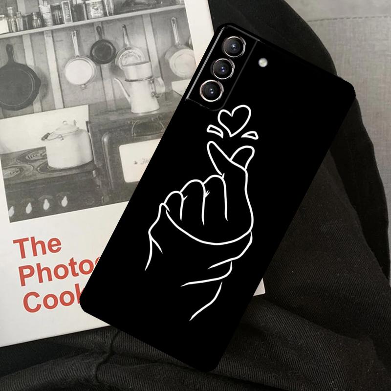 Korean Finger Heart Love Phone Case For Samsung Galaxy S24 Ultra S22 S23 S20 S21 S24 FE S9 S10 Plus Note 10 20 Ultra