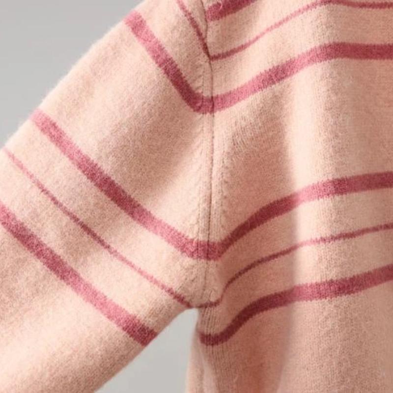 Pullover für Damen Herbst Winter Verdickter Pullover Warm Gestrickt Gestreift Rundhals Basisschicht Dehnbar Langarm Oversize Jumper Oberteile
