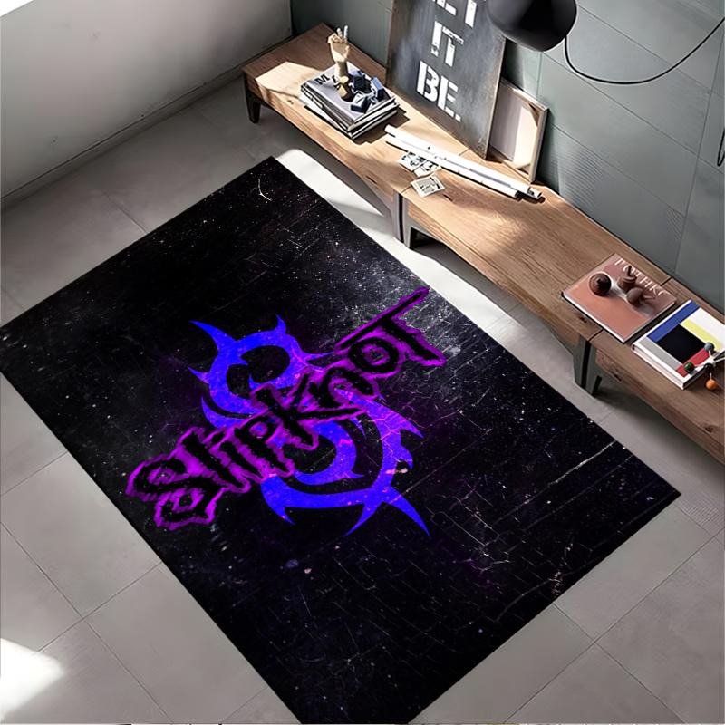Area Rug, Slipknot Purple Blue Tribal Logo Distressed Grunge Dark Print, Man Cave Decor, Non-Slip Mat