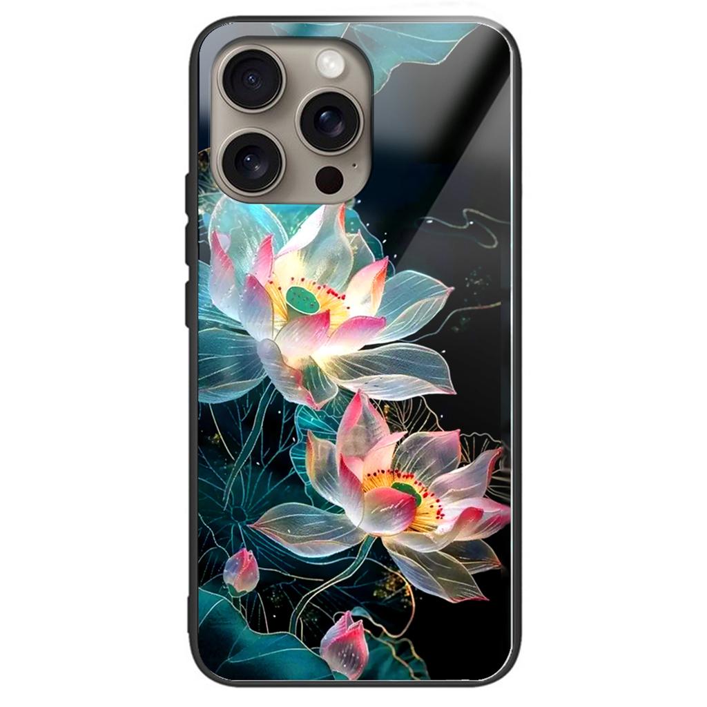 For iPhone 16 Pro Max Case Tempered Glass TPU Drop-Proof Phone Cover Pattern Printing