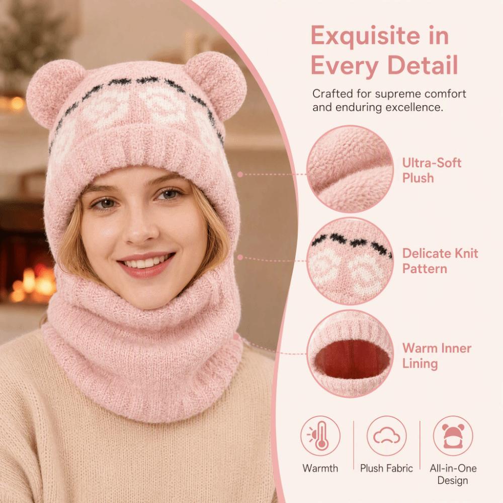 Slouchy Bear Ears Knit Hat Warm Plush Beanie Cap Soft Ear Protection Hat Cold Weather