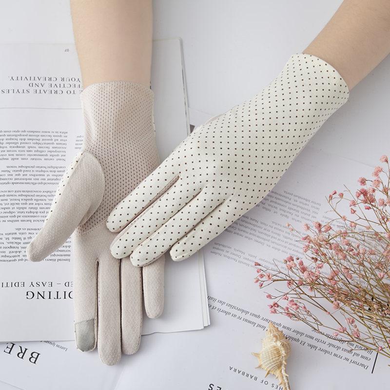 Gants Fins d'Été Antidérapants à Écran Tactile pour Femmes Courts en Coton Pur UV Élastiques Protection Solaire