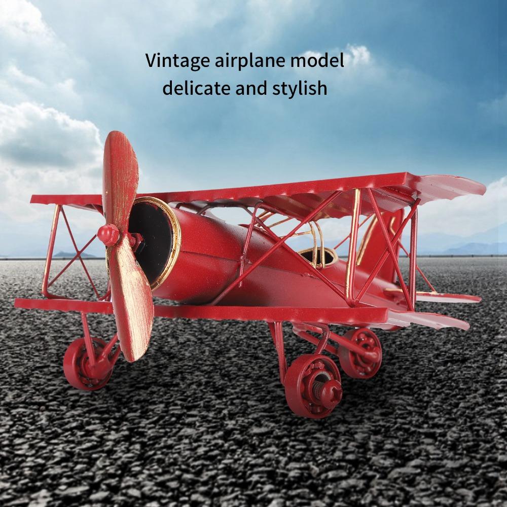 Moving Metal Biplane Ornament Red Vintage Aircraft Decor Retro Hanging Handicraft  Home Decoration