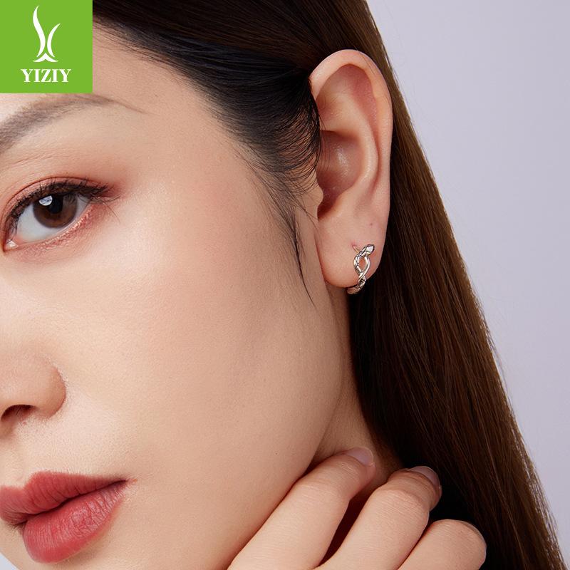 S925 Sterling Silver Snake Ear Buckle Earrings, Vintage Elegant Animal Lucky Earrings Earrings