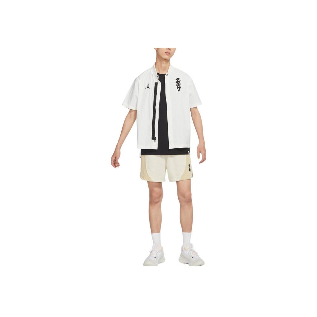 Jordan FW22 Solid Color Logo Print Zip-Up Short Sleeve Shirt Men Tops White DR2173-133