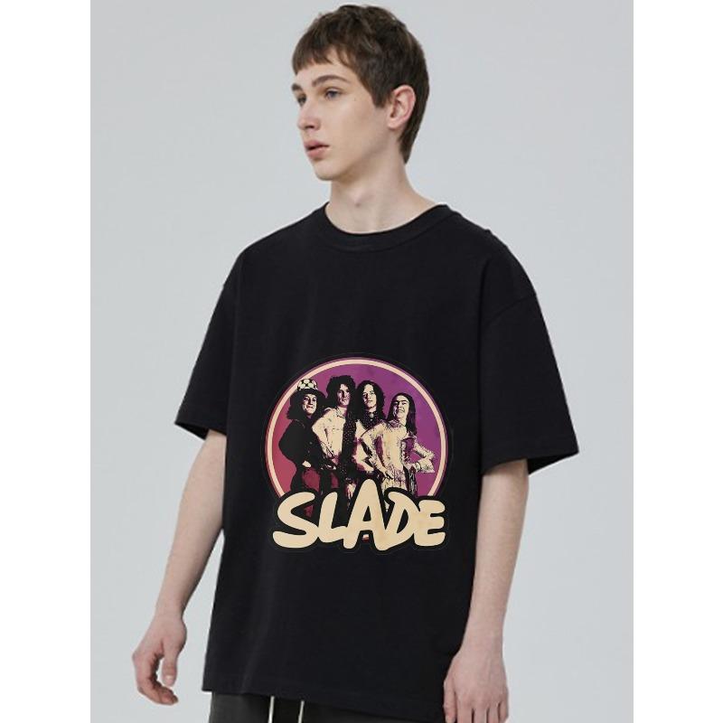 Black T Shirt With Slade Band Print And Circular Design For Casual Wear