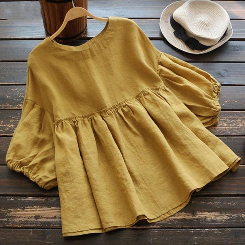 BITCED Women's Fashion Casual Solid Color Print O-Neck Long Sleeve Blouses & Shirts