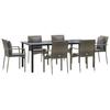 VidaXL Ensemble à manger jardin et coussins 7 pcs Noir et gris Rotin, ensemble de salle à manger, ensemble de salle à manger 3185117
