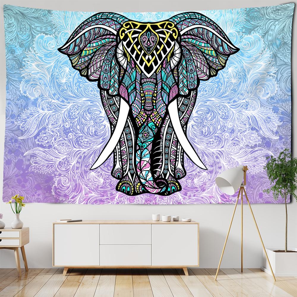 VIKAMA Bohemian Tapestry Elephant Flowering Totem Bedroom Living Room Balcony Decoration Exotic Wind Room Decoration