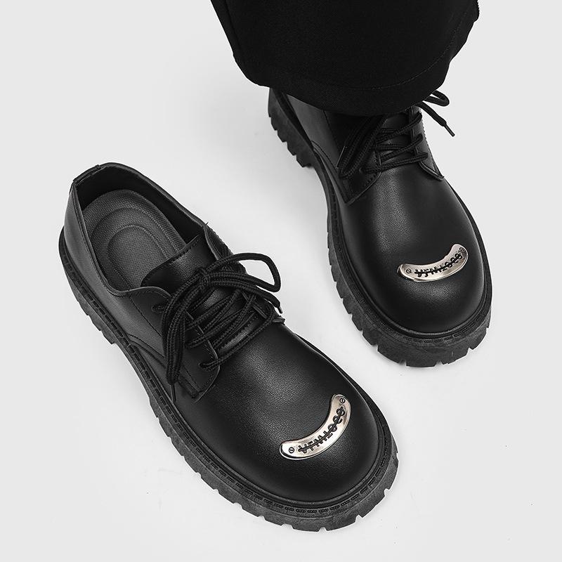 Men's casual leather shoes autumn new trend fashion big head shoes niche low-top thick-soled heightening men's shoes