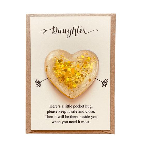 Daughter Pocket Hug with Positive Card Emotional Support Love Heart Figurine Son Sister Niece Pocket Token Decoration Inspirational Encouragement Gift