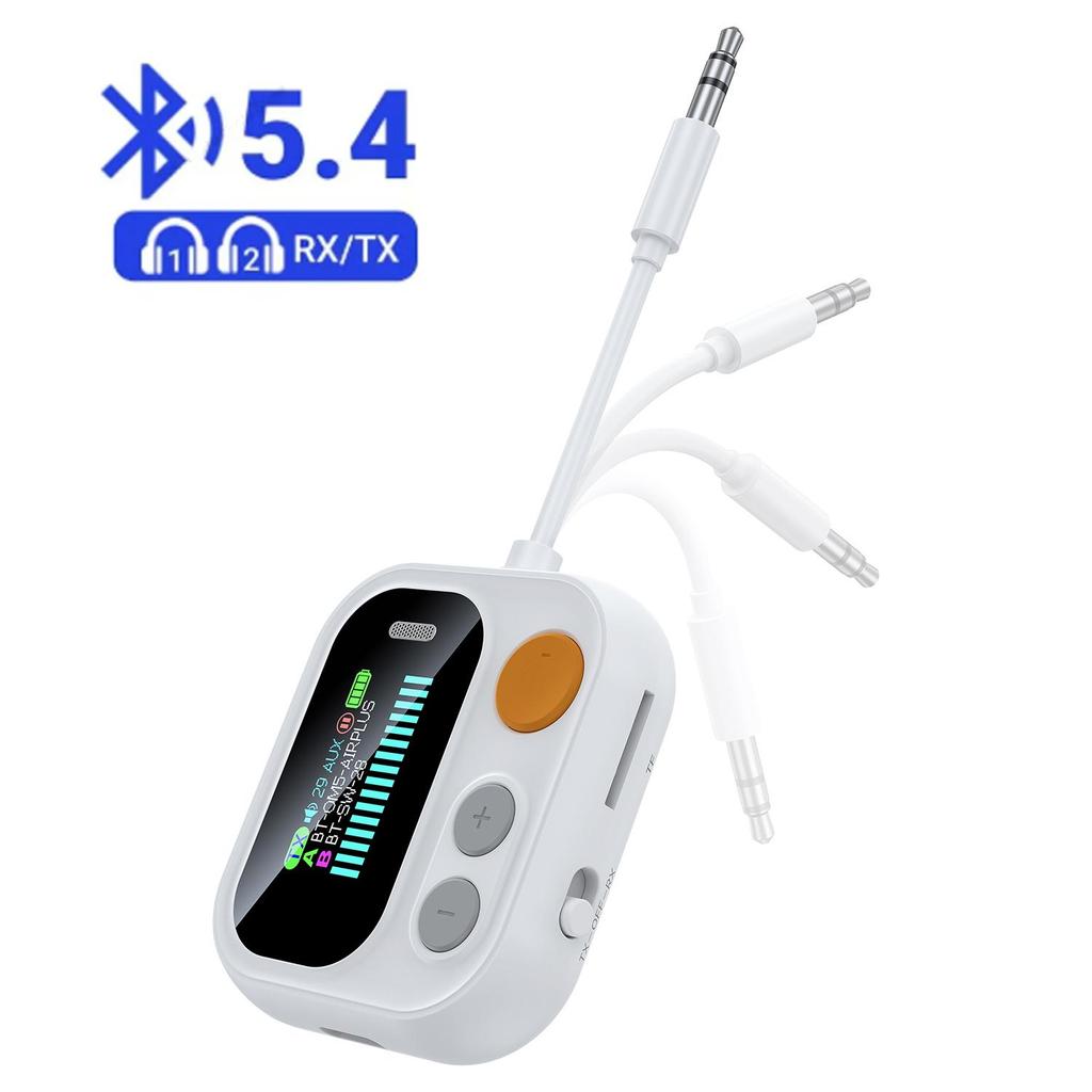 2 In 1 Bluetooth 5.4 Audio Transmitter Receiver Color Screen 3.5MM TF/AUX Stereo Music Wireless Audio Adapter for Car/Home/Airplane Support TF Card