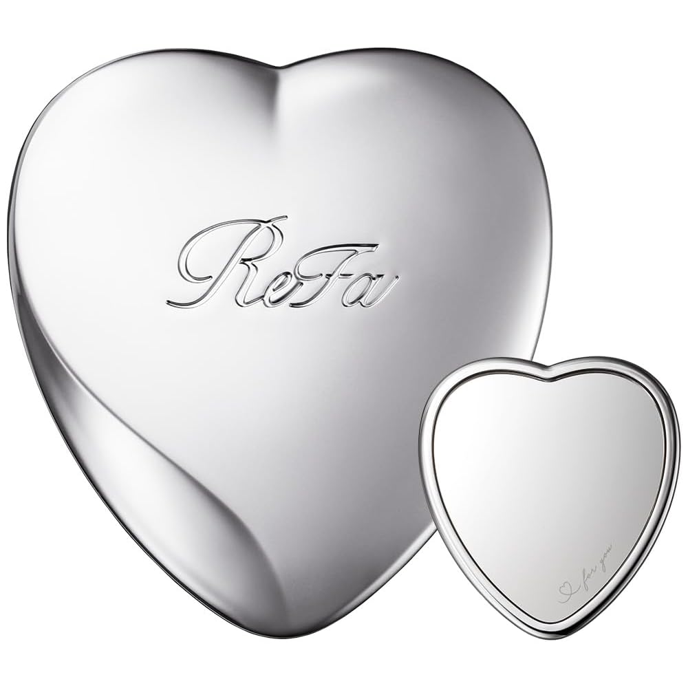 ReFa Heart Mirror Silver Portable Makeup Mirror with LED Light and Adjustable Angle