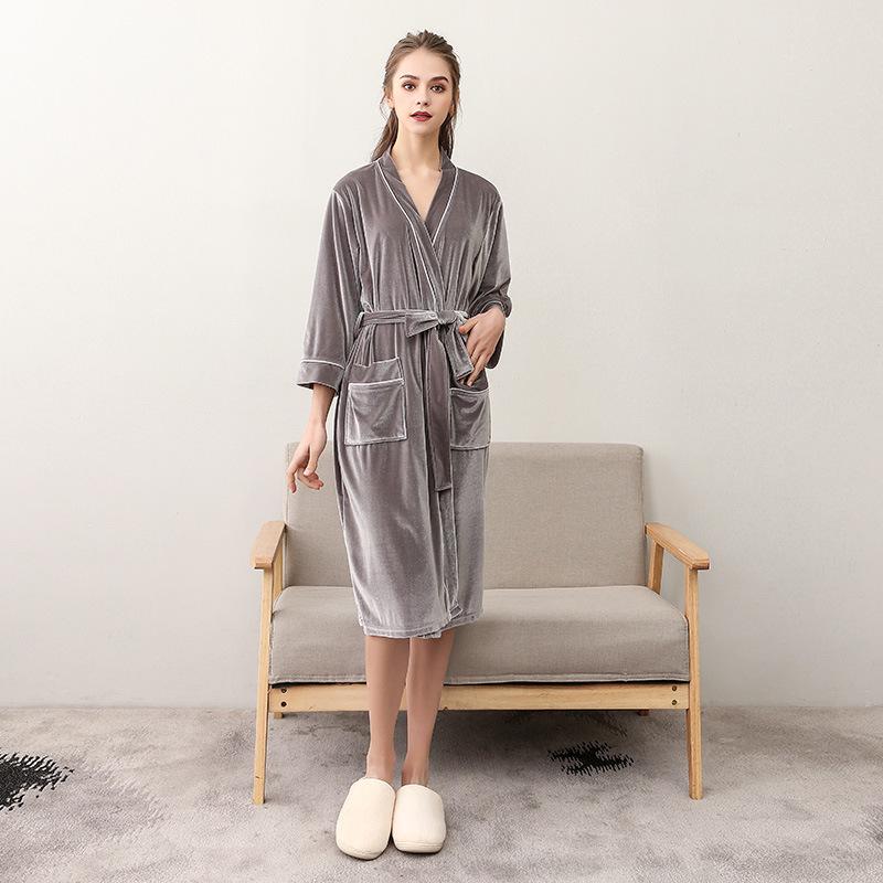 

Spring & Autumn Gold Velvet Pajamas: Women s Sexy Seven-Sleeve, Mid-Length, Men s Ice Silk Touch Couple Bathrobe Homewear XXXL 155-185 lbs