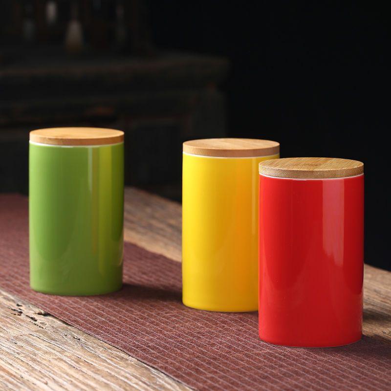 Creative Wooden Lid Ceramic Tea Can Household Moisture-proof Sealed Bottle Storage Box Food Container Decoration Jar Home Decor