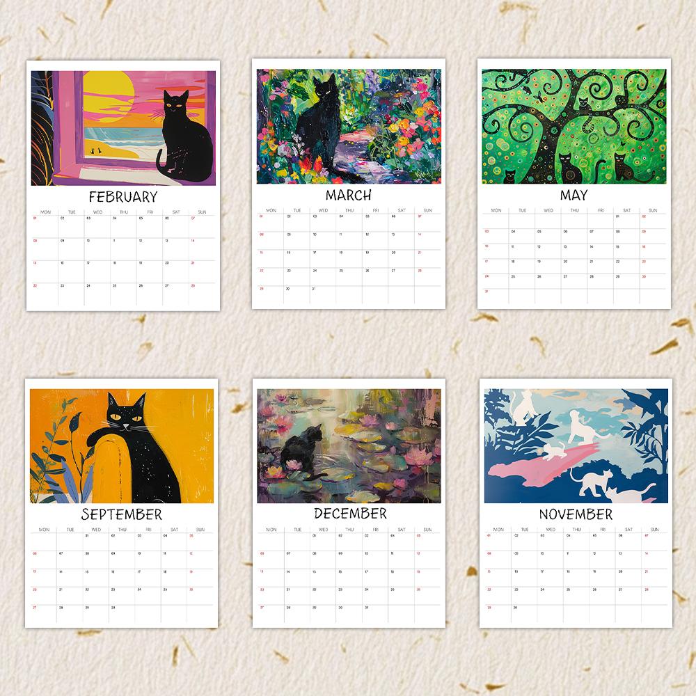 1pc, 2026 Abstract Cat Calendar, Cat Lovers, 12 Different Designs, Wall Calendar, Birthday, Christmas, New Year Gift