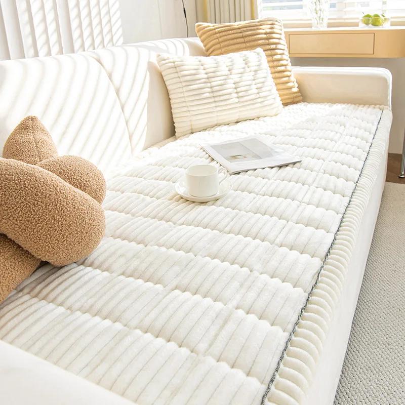 Winter Warm Thickening Plush Cushion New Corduroy Quilted Sofa Towel Couch Cover L-shaped Sectional Anti-slip Modern Sofa Cover