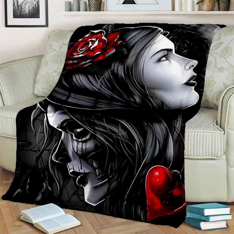 Coperta Orrore Teschio Femminile Ragazza Morta Gotica, Morbida Coperta da Lancio per Casa Camera da Letto Letto Divano Picnic Viaggio Ufficio Coperta Coprente Bambino