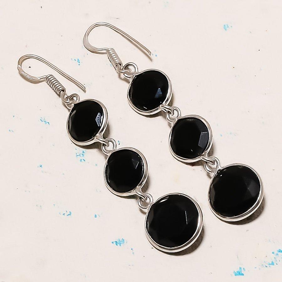Natural Black Spinel Gemstone 925 Sterling Silver Jewelry Earring 2.44 AE-12904