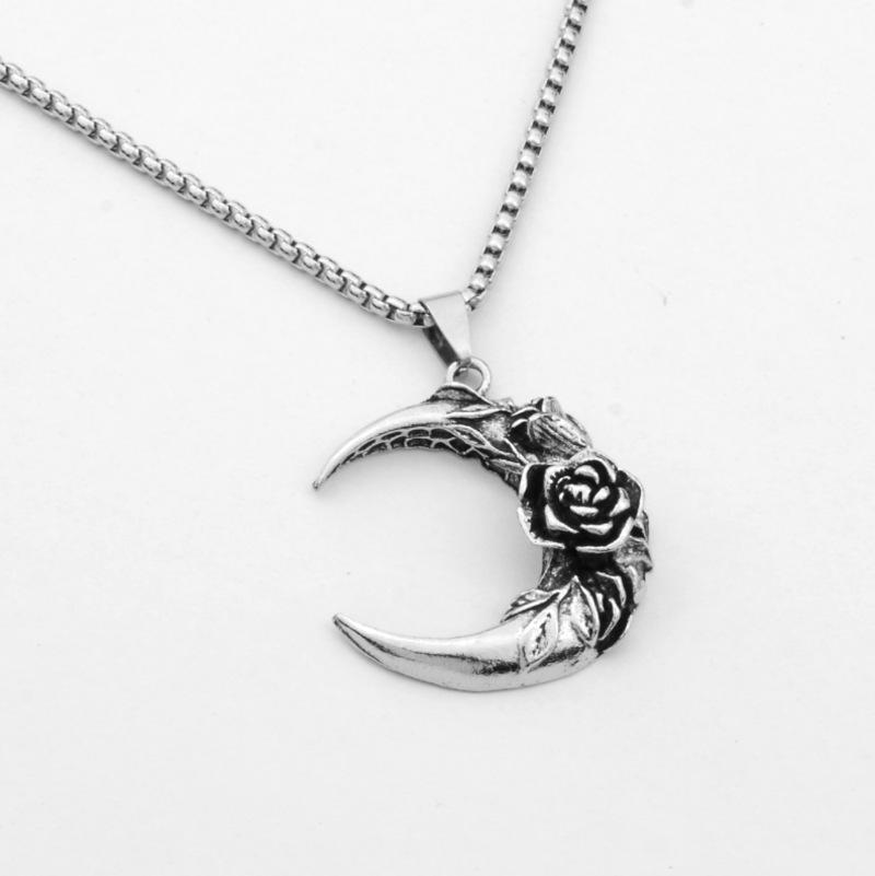 Gothic Rose Moon Necklace - Unisex Vintage Romantic Pendant in Dark, Trendy Style