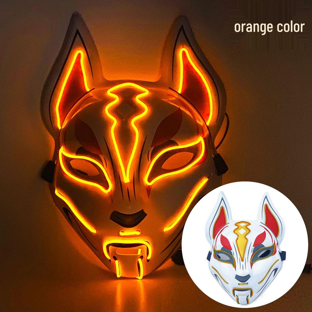 LED Luminous Fox Mask - Anime-Inspired Cat Face, Cold Light Flash for Halloween