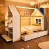 Children's Bed 90*200cm, House-Shaped Design, Two Drawers, LED, Storage Space, Multifunctional Bed, for Children, Teenagers, White + Raw Wood Color