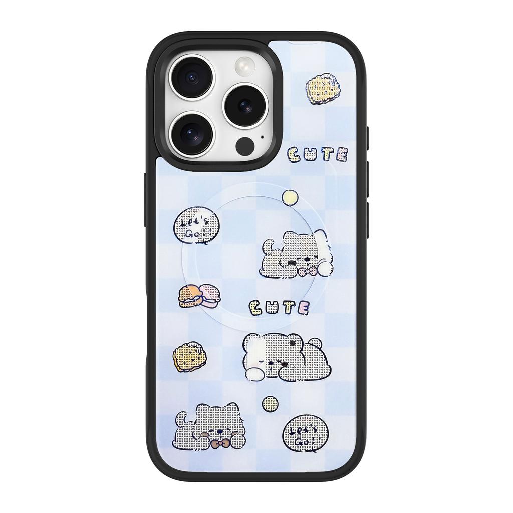 For iPhone 16 Pro Magnetic Case TPU PC Phone Cover with Detachable Cookie Bear Blue Backplate
