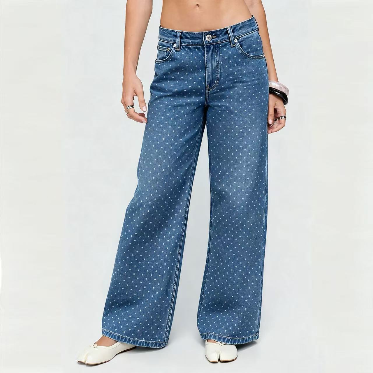 Women S Straight Leg Loose Fit Polka Dot Fashion Jeans S