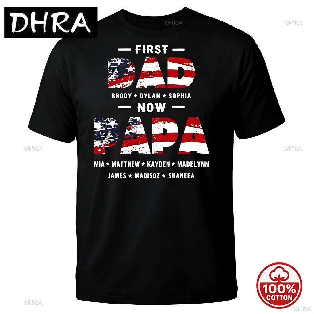 Customized Unisexs Grandpa American Flag Fathers Day 4th Of July First Gift Tshirts For Dad Poppop Pop Papa With Grandkids Names